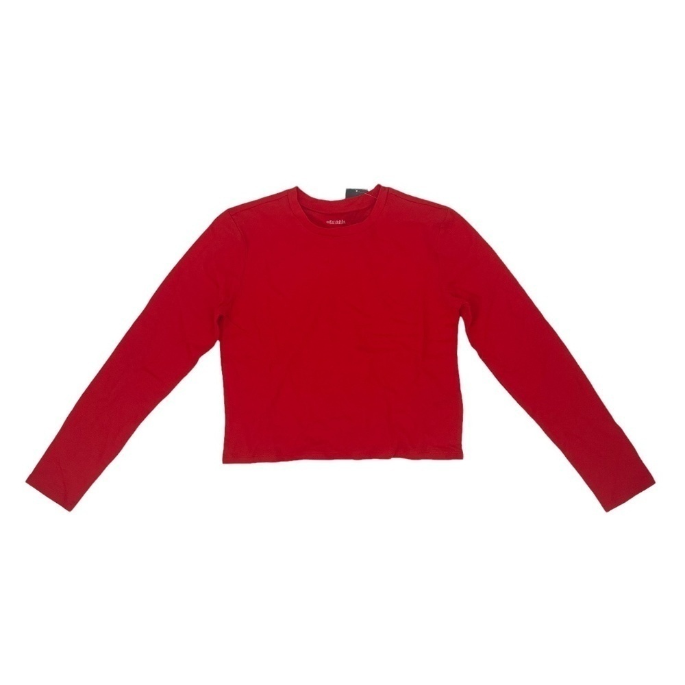 NWT Wild Fable Red Long Sleeve Cropped Boxy T-Shirt Size Large Women’s
